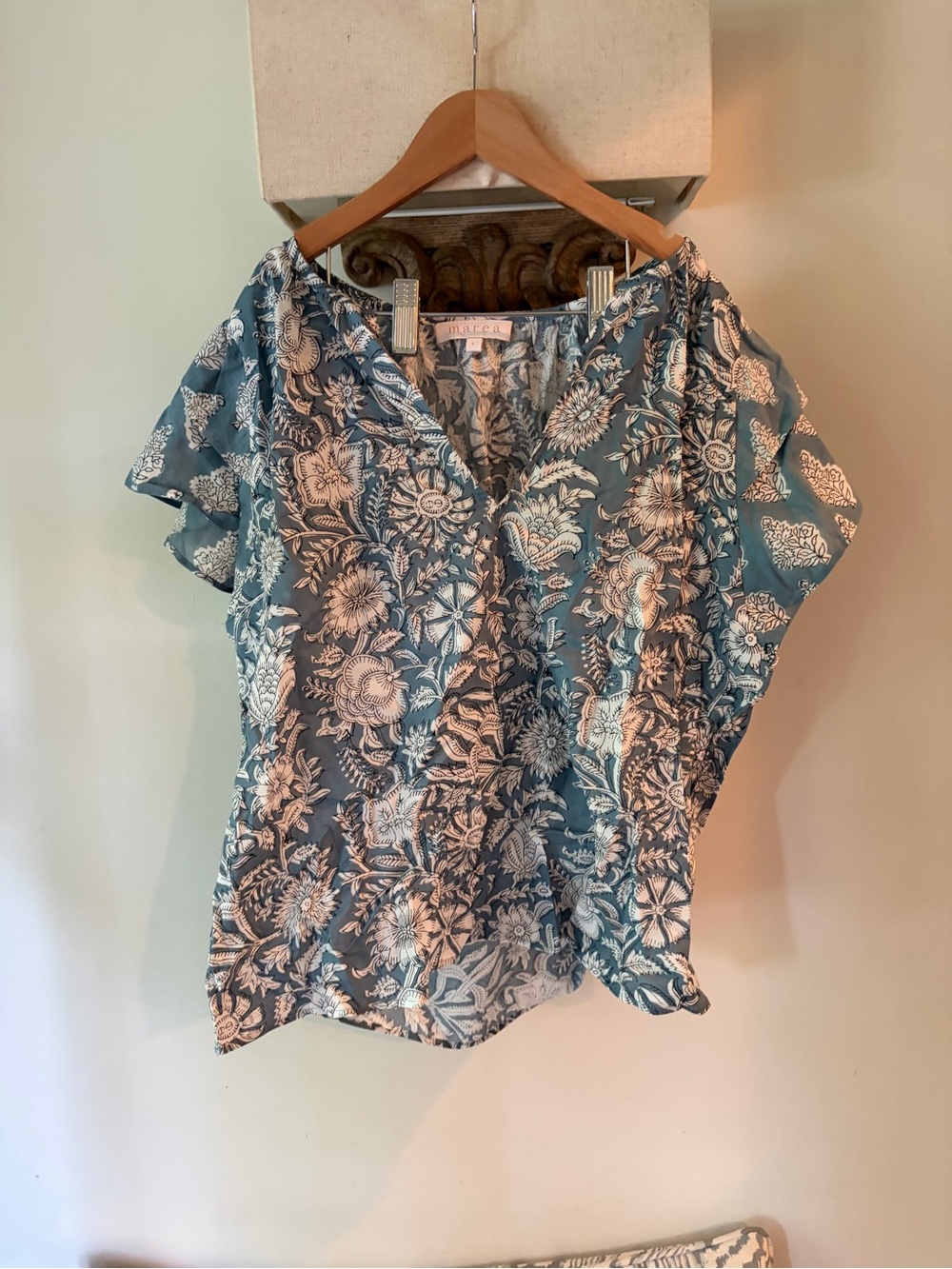 Printed V-Neck Flutter Sleeve Blouse by Marea